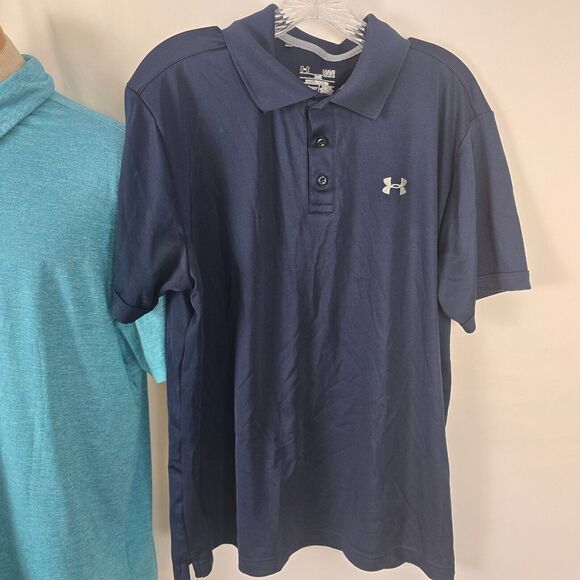 Under Armor Polo Bundle Men's L Gray Lt Blue Dk Blue Short Sleeve Loose HeatGear - Picture 12 of 16
